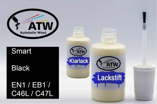 Smart, Black, EN1 / EB1 / C46L / C47L: 20ml Lackstift + 20ml Klarlack - Set, von ATW Autoteile West.